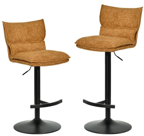 Duhome 2er Set Barhocker Höhenverstellbar Barstuhl Drehbar aus Bouclé Küchenhocker mit Fußstütze Polsterhocker für Bistro Bar Küche Wohnzimmer, Gelb