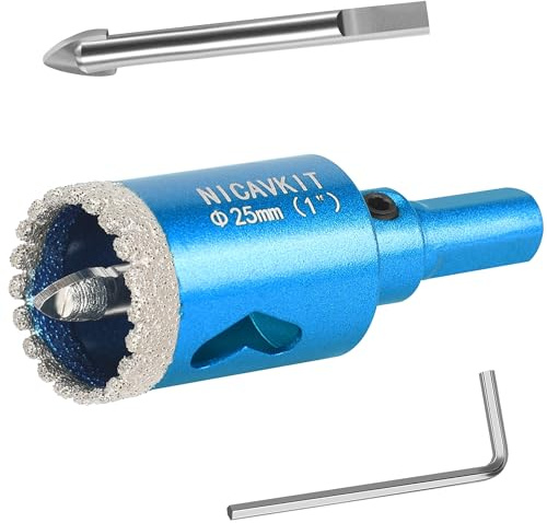 NICAVKIT Scie Cloche Diamantée 25mm avec Foret Guidage de Centrage, Professionnelle Foret Trépan Diamanté Denté Brasé pour Carrelage, Porcelaine, Verre, Marbre et Céramique