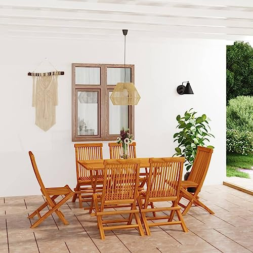 Bucmath 7-TLG. Garten-Essgruppe Massivholz Teak, klappbar, 120x70x75 cm Tisch, 6 Stühle, wetterfest, für Terrasse, Balkon, Garten, Camping, Picknick