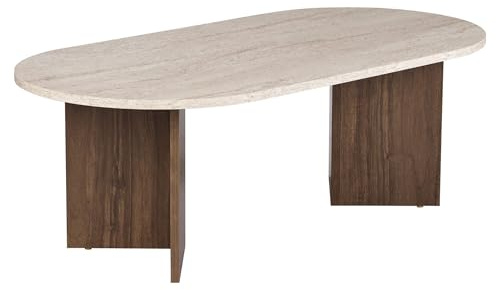 Moderner Couchtisch, 119 cm x 40 cm x 60 cm, Travertine & Walnuss-Farben | 100% melaminbeschichtete Spanplatte, 18 mm Stärke | stilvolles & funktionales Design für zeitgemäße Wohnräume