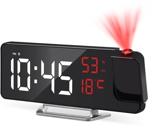 Cuteefun Wecker mit Projektion, 8 Projektionswecker, Rote Ziffern | Projektionsuhr mit LED Bildschirm, Temperatur, Snooze, Einstellbare Helligkeit, 12/24H Anzeige, Uhr mit Deckenprojektion