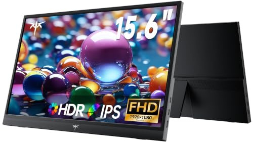 KTC Écran Portable 15,6 1920x1080 FHD IPS, USB-C & Mini HDMI Écran Externe, HDR10, Moniteur de Jeu Ultra-Fin Portable avec Support & Haut-parleurs, pour Laptop/PC/Mac/PS3/PS4/PS5/Xbox, Noir