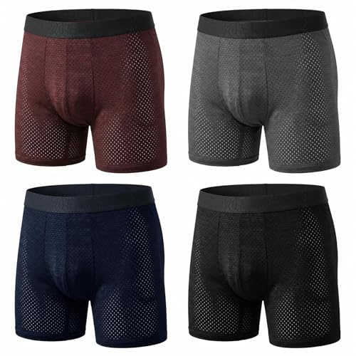 ZAKASA Men’s Long Leg Boxers: Anti-Chafing Boxer Shorts Breathable Mesh Underwear Cooling Lightweight Tag-Free Trunks 4 Pack