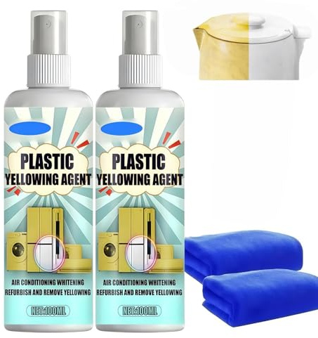 2 * 100ml Powerful Yellowing Remover,Heavy Duty Yellow Stain Remover,Plastic Cleaner Spray,Yellowing Remover Fast Acting,for Air Conditioner Toilet Seat Home Appliances Plastic Surface Cleaner