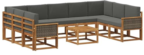 vidaXL Outdoor-Sofagarnitur mit Kissen 10 pcs Natur und Anthrazit, Akazien-Sofa-Set, modernes Outdoor-Sofa, Robustes Gartenmöbel, wetterfest, umbaubar und gemütlich