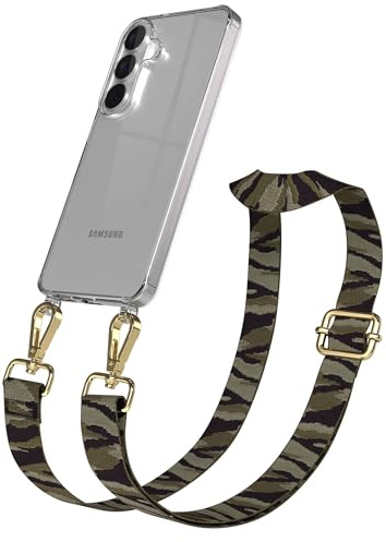 EAZY CASE Handykette - Verstellbares Taschenband kompatibel mit Galaxy S26, Schulterriemen, Handykordel mit Silikon Hülle, Umhängetasche, Grün Camouflage Gold