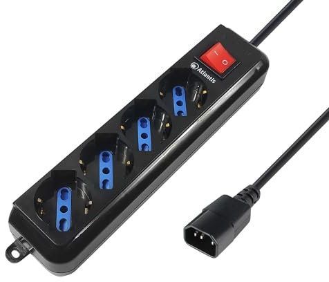 Atlantis P011-SL3004P-B Striscia Multipresa 4 Prese Italiano/Europa/Schuko Bipasso da 10A/16A Presa Iec (Pc), 2500 W, Nero