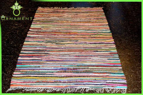 ORNAMENT Fleckerl Teppich Handgewebt 200 x 130cm Kelim Beidseitig nutzbar 2000g/m Baumwolle Flickenteppich