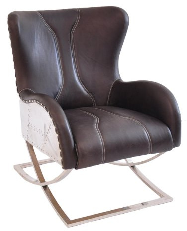 Ohrensessel Tony Vintage-Leder Chrom Echtleder Sessel Dunkelbraun