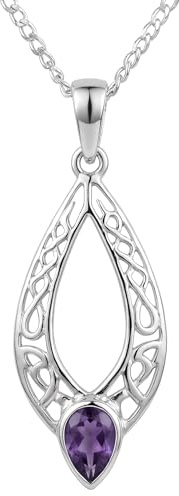 Alexander Castle Solid 925 Sterling Silver & Amethyst Celtic Pendant Necklace for Women - Amethyst Necklace with 18 Silver Chain & Jewellery Gift Box - 26mm x 14mm