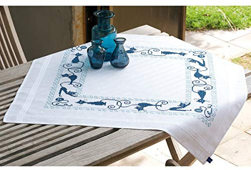 Vervaco Cheerful Cats Tablecloth Embroidery, 100 Percent Cotton, Multi-Colour