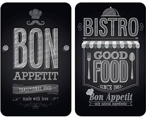 WENKO Coprifornelli in vetro Universal Bon Appetit - set 2 pezzi, per tutti i tipi di piani di cottura, Vetro temperato, 30 x 52 cm, Multicolore