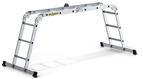 DRABEST Pro Scaletta da Lavoro in Alluminio 4x3 Gradini - Configurazione Multipla - Scaletta a 3 Gradini - Scaletta Leggera in Alluminio - Scala Pieghevole - Portata 150 Kg - 25x95x35cm 11,8kg