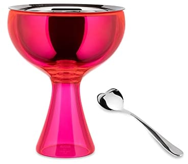 Alessi Big Love AMMI01S F - Set Composed of One Ice Cream Bowl and One Ice Cream Spoon, in 18/10 Stainless Steel Mirror Polished and Thermoplastic Resin, Fuchsia