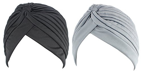 2pcs Frauen muslimische Kopftuch Indische Turban-Hüte Turbanmütze Baumwolle Kopfbedeckung Schlafmütze für Haarverlust, Chemo, Krebs Cap Chemotherapie,Onesize