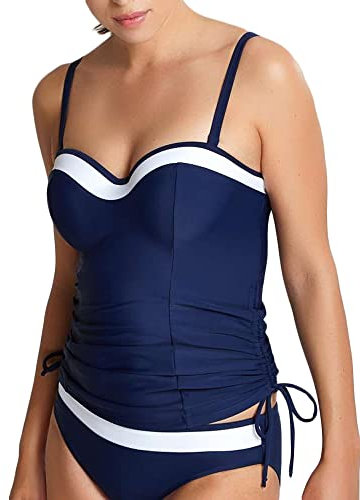 Panache Swim Women's Anya Cruise Bra Sized Molded Bandeau Tankini Top, Navy/White, 32E