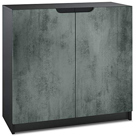 Vladon Sideboard Logan, Made in Germany, Kommode mit 2 Türen, Schwarz matt/Beton dunkel Optik (82 x 78 x 37 cm)