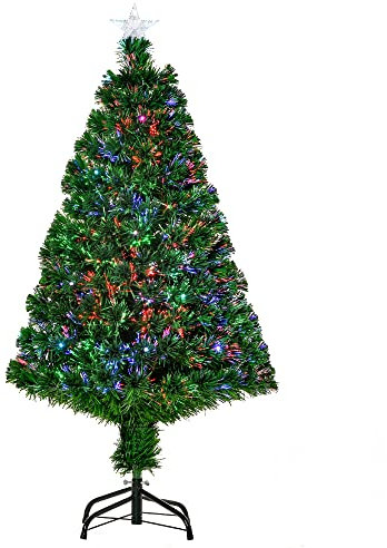 HOMCOM Árbol de Navidad 120cm Artificial Árbol de Pino Decoración Navideña con 16 LED de 3 Colores 130 Ramas Verde