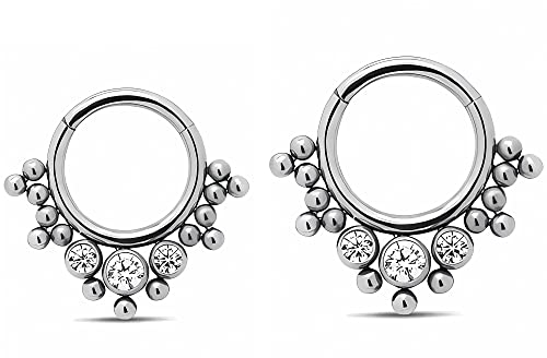 NewkeepsR Titan 2 Stücke-1,2mm Hypoallergenes Septum Segmentring Clicker Ringe Helix Piercing 3 Kristalle + 15 Kugeln-Durchmesser 8mm/10mm