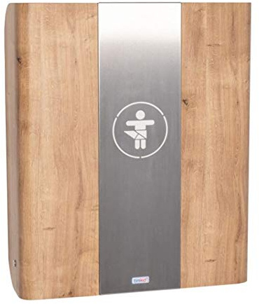 Timkid GmbH KAWAmaxi - Der Elegante und praktische hochklappbarer Wandwickeltisch aus Holz mit Stahl-Mittelteil, Ausführung:Eiche/Grau