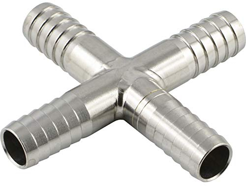 Fittingteile - Kreuz-Schlauchverbinder Edelstahl für Druckluft Wasser Öl Schlauchverteiler (Ausführung: A6 - Größe: 9 mm)