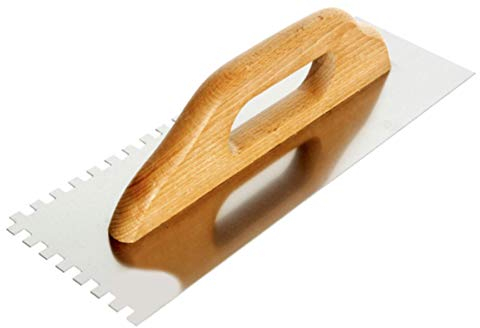 TOOLTY Truelle crantée carrée professionnelle en acier inoxydable, 320 mm, 8 x 8 mm, pour mortiers adhésifs, manche en bois, carrelage, adhésif, bricolage
