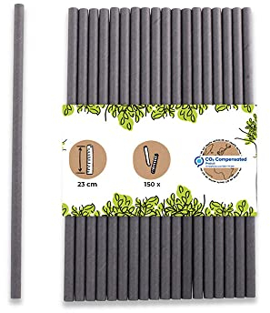 BIOZOYG Pailles jumbo en papier 23cm paille 8mm Ø I paille biodégradable I pailles noires écologiques I pailles de fête pour smoothies I pailles en papier 150 pièces