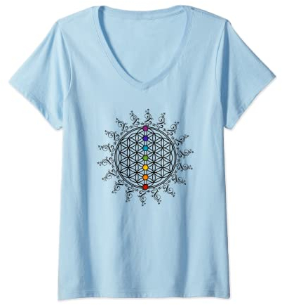 Damen Blume des Lebens, Chakra, Sacred Geometry, Flower of Life T-Shirt mit V-Ausschnitt