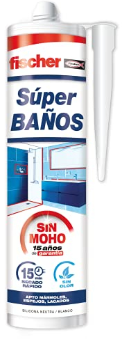 fischer - Silicona Blanca Superbaños 280ml | Sellador Flexible Antimoho para Cocinas y Baños | Adhesión Duradera en Múltiples Superficies | Sin Olores Fuertes | Alta Elasticidad | Uso Interior