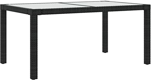 vidaXL Table de Jardin Table de Salle à Manger de Patio Meuble de Terrasse Extérieur 150x90x75 cm Verre Trempé et Résine Tressée Noir