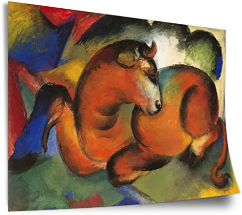 Printistico Poster Franz Marc - Roter Stier (1912) Kunstdruck ohne Rahmen, Wandbild - A4, A3, A2, A1, A0, XXL - Wohnzimmer, Schlafzimmer, Küche, Deko