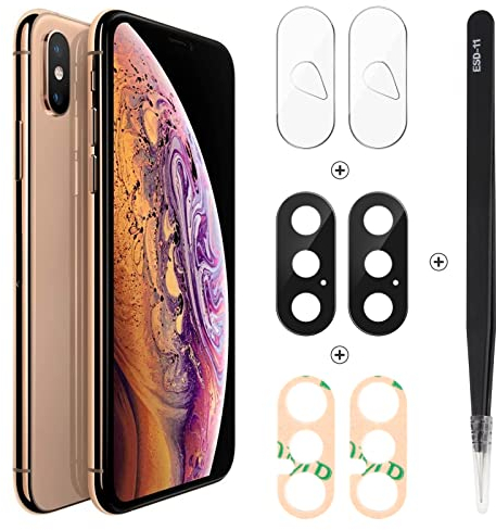 YHX-OU 5.8'' per iPhone XS Lente Vetro Camera Posteriore [2 Pezzi] con pinzette + 2 Pezzi per iPhone XS Camera Vetro temperato (Nero)