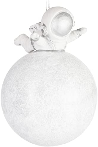BRUBAKER Astronaut auf dem Mond Weihnachtskugel aus Glas - Handbemalt und Mundgeblasen - Mondlandung Christbaumschmuck für Weltraum Fans - Figuren Lustig Weihnachtsdeko Anhänger Grau - Baumkugel