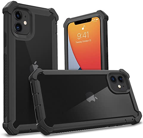 ZUHERA Coque Antichoc avec Verre trempé pour iPhone 13 12 11 Pro Max XR XS Max 7 8 Plus SE 2020 Coque Rigide Hybride Robuste, Noir, pour iPhone 11
