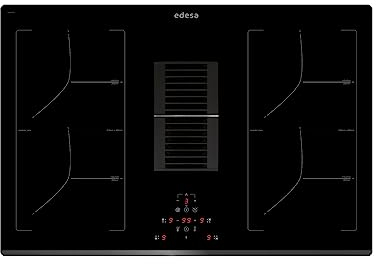 Edesa Placa de Inducción EIT-7422 DD B Campana Extractora Integrada Panel de Control Touch Potencia Total 9 kW Máxima Extracción 199m3/h Motor Brushless Grandes Funciones Acabado Color Negro