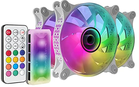 Mars Gaming MF-3DKIT, Kit 3 Ventiladores ARGB 360° 12cm, Espejo Infinito 3D, Sistema Anti-vibraciones, Controlador ARGB, Mando a Distancia RF, Compatibilidad Total, Blanco