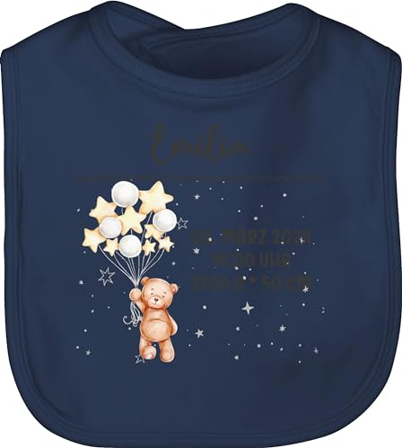 Baby Lätzchen - Geburtsgeschenk Teddy Bär Datum Uhrzeit Gewicht Größe I Geschenk zur Geburt personalisiert - Unisize - Navy Blau - neugeboren geburtsdaten neugeborene geschenke und