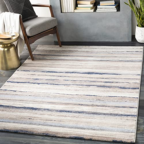 Livabliss Bruges Wohnzimmer Teppich Modern - Abstrakt Design in Marmor Optik 120x170 cm für Wohnzimmer, Esszimmer, Schlafzimmer - Kurzflor Grau, Elfenbein und Blau