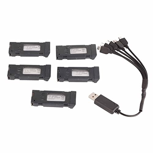 Sxhlseller 3.7V Lithium Akku für Drohne, 1200mAh RC Drohne Lithium Akku Ersatz mit 5 in 1 Ladekabel für E58 L800 JY019 S168, Tragbarer Mini RC Quadcopter Drohne Akku Teil