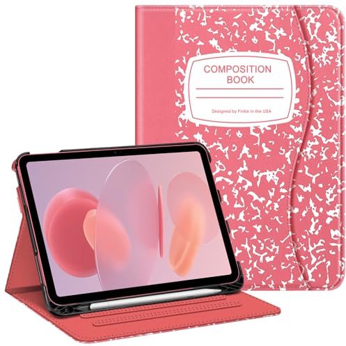 Fintie Schutzhülle für iPad (A16) 11. Generation 11 Zoll (2025), iPad 10. Generation 10,9 Zoll (2022), Standfunktion mit Mehreren Betrachtungswinkeln, Stifthalter und Tasche, Muster: Composition Book