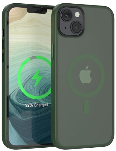 EAZY CASE - Outdoor Hülle kompatibel mit iPhone 14 Plus kompatibel mit MagSafe, stabile magnetische Hülle, Ultra-robust, Handyschale, sturzsicher, Transluzente Matte Schutzhülle in Farbe Nacht Grün