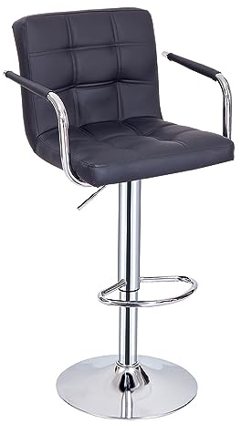 Panana Bar Stool with Armrest Kitchen Breakfast Swivel Gas Lift Height Adjust Cafe Chair Pub Stool (Black)