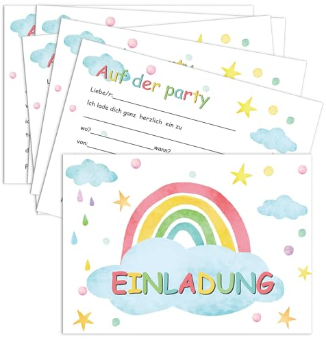 Pastell Regenbogen Einladungen, 14 Einladungskarten für Kindergeburtstag und Party, Bunte Einladung zur Geburtstagsfeier, süße Geburtstagseinladungen für Kinder, Mädchen & Jungen