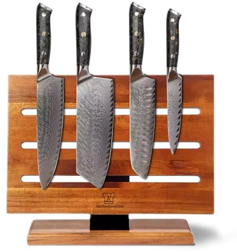 Küchenkompane – Edelstahl Messerset Kiiro mit magnetischem Messerblock | 4-teiliges Küchenmesser Set | Rückseite nutzbar, bis zu 16 Messer | rostfreie & scharfe Kochmesser | Designed in Germany