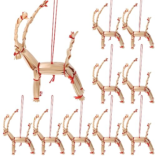 Gadpiparty 10 Stück Weihnachts-Strohschmuck Handgefertigt Schwedische Tradition Aus Stroh Gewebt Hängende Anhänger Weihnachtsbaumschmuck Für Weihnachten Zuhause Party Außendekoration Hirsch