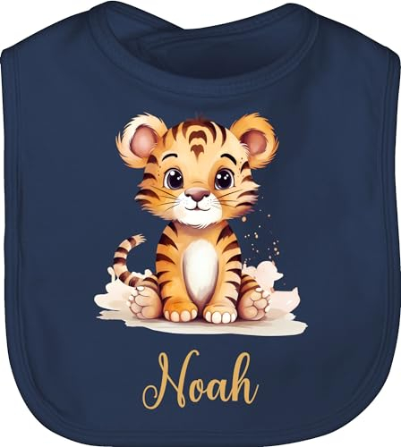 Baby Lätzchen - Zootiere - Tiger - Unisize - Navy Blau - personalisierter latz personalisierte geschenke tiger, schlabberlatz kinderlatz personalisiertes tiermotiv babylätzchen tigermotiv