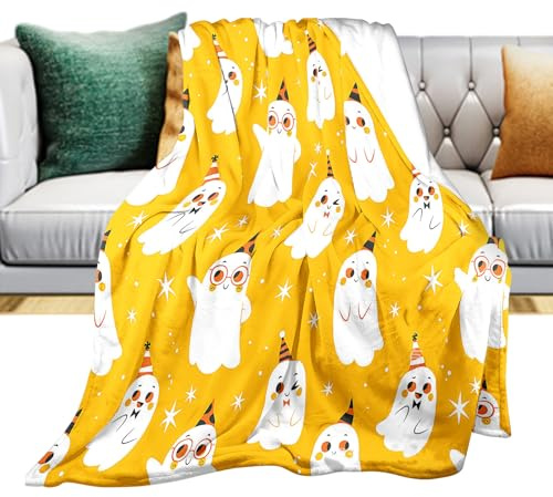 Moxeupon Halloween-Decke – Dicke Fleecedecke mit Geistermuster | gemütliche Dicke Decke für Halloween, 40 x 51 Zoll, für Bett, Stuhl, Sofa, Schlafsaal