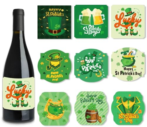 45 calcomanías para botellas de vino del día de San Patricio, tréboles verdes, cubierta para botella de vino, feliz día de San Patricio, etiquetas adhesivas para botellas de agua, etiquetas para tazas