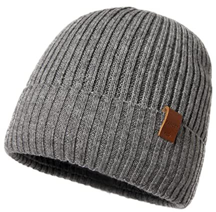 100% Merinowollmütze Beanie-Mütze für Männer Frauen, wintermütze Herren, wollmütze Herren, strickmützen für Herren - Warme Wintermütze Merinomütze zum Laufen Golf mit Fleecefutter Grau XL/XXL