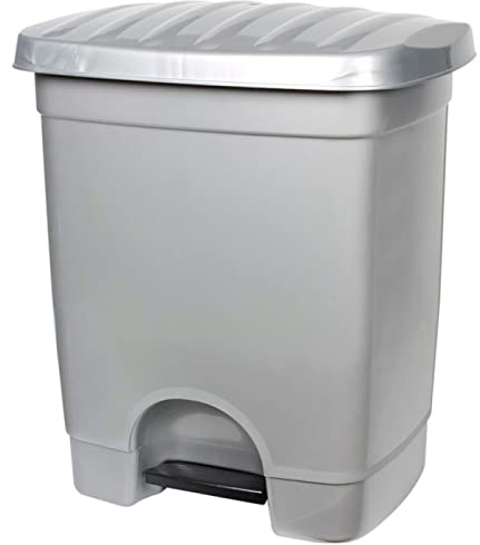 AC - Cubo de Basura Ecológico 35L - Plástico Resistente - 1 Compartimento y Pedal - Contenedor de residuos, Papelera Reciclaje - Fabricado en España (Plata - 45 x 39 x 31 cm)